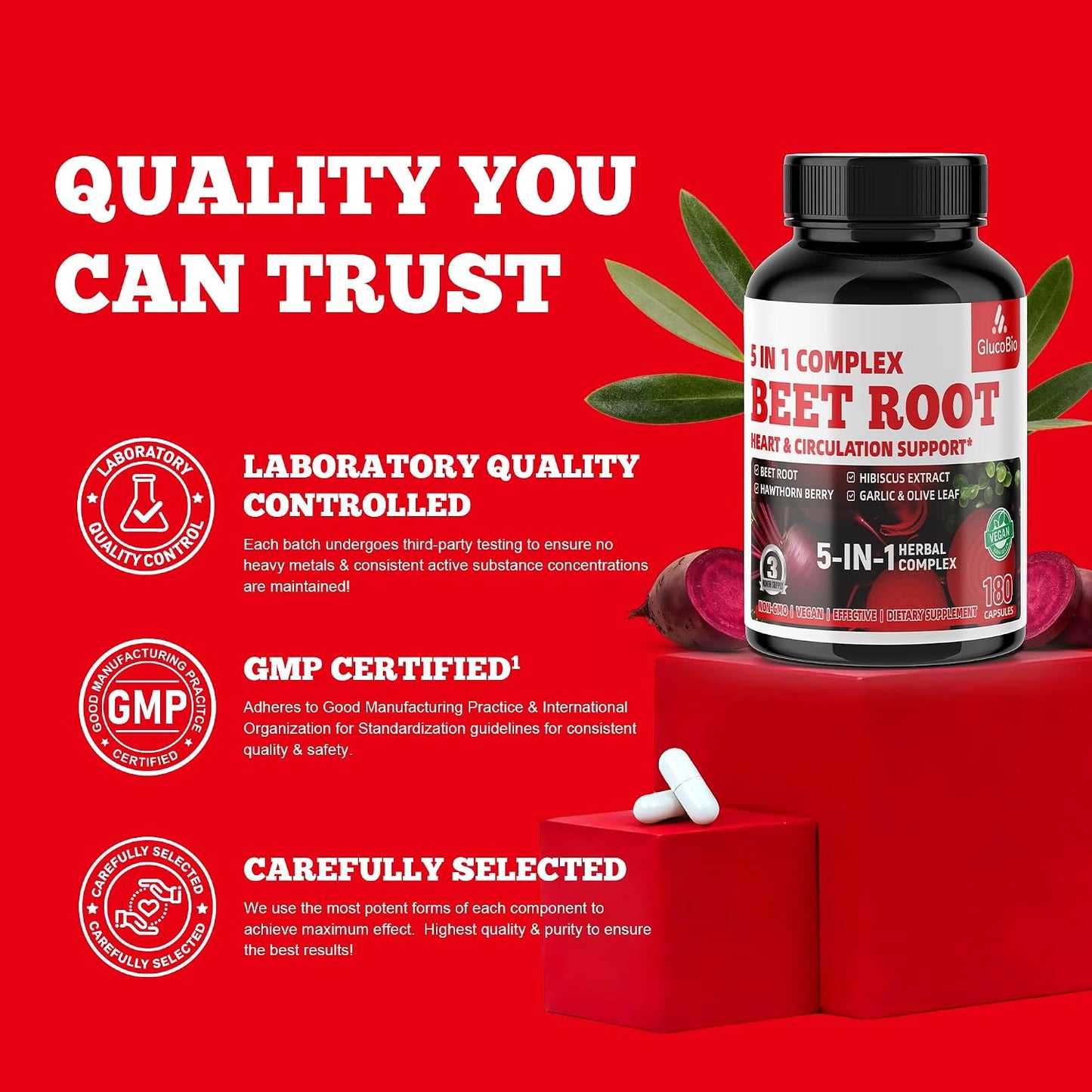 Beet Root Capsules - Super Beets Supplements from Fresh Beetroot Extract for Nitric Oxide, Blood Pressure & Heart Health Support- 180 Capsules