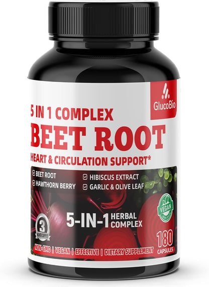 Beet Root Capsules - Super Beets Supplements from Fresh Beetroot Extract for Nitric Oxide, Blood Pressure & Heart Health Support- 180 Capsules